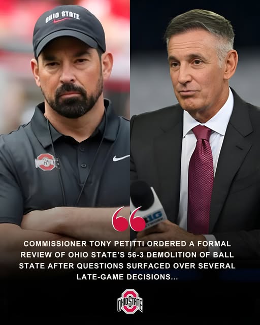 🚨 BIG TEN CONTROVERSY: Tony Petitti Orders Formal Review of Ohio State’s 56-3 Rout of Ball State Amid Questions Over Late-Game Decisions